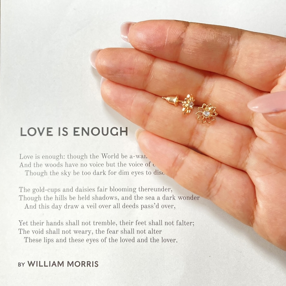 Glamorous BNWT Golden Flower Stud Earrings with Sparkling Crystal Accents - Picture 7 of 10